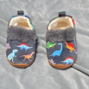 Kids Gray Dinosaur Warm Slip-On Shoes